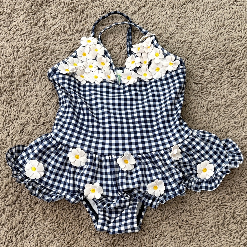 Navy Gingham Floral Swimsuit size 24 months